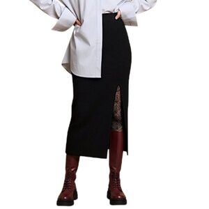 Vintage 90s Carling Paris French made black ribbed knit bodycon pencil skirt S